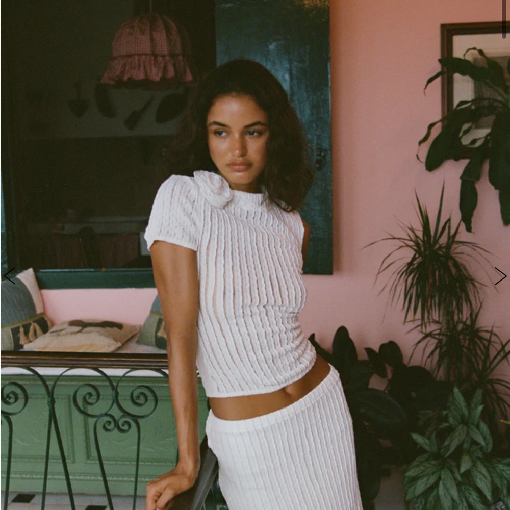 With Jean White Ribbed One Shoulder Top